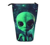 KCGSDEGV Green Alien Prints Standing Expandable Pencil Case Organiser for School Pens, Makeup & Travel for Students & Artists