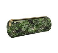 KCGSDEGV Green Army Digital Camouflage Print Printed Round Pencil Case Cute Leather Pencil Pouch Pen Bag Holder Stationery Organizer Box for School Girls Boys