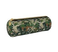KCGSDEGV Green Army Digital Camouflage Printed Round Pencil Case Cute Leather Pencil Pouch Pen Bag Holder Stationery Organizer Box for School Girls Boys