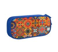 KCGSDEGV Group of Moroccan Geometric Printed Pen Pencil Cases for School Girls Boys, Large Capacity Cute Pencil Bag Holder Stationery Organizer Box,Blue