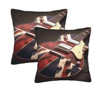 KCGSDEGV Guitar British Flag Printed 2-Piece Pillowcase 50x50 Cm - Soft Decorative Square Cushion Covers Throw Pillow Cover For Livingroom Couch Sofa Garden Car