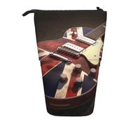 KCGSDEGV Guitar British Flag Prints Standing Expandable Pencil Case Organiser for School Pens, Makeup & Travel for Students & Artists