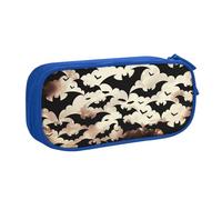 KCGSDEGV Halloween Flying Bats Printed Pen Pencil Cases for School Girls Boys, Large Capacity Cute Pencil Bag Holder Stationery Organizer Box,Blue