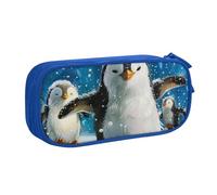 KCGSDEGV Happy Penguin Printed Pen Pencil Cases for School Girls Boys, Large Capacity Cute Pencil Bag Holder Stationery Organizer Box,Blue