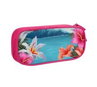 KCGSDEGV Hawaii Hibiscus Flower Printed Pen Pencil Cases for School Girls Boys, Large Capacity Cute Pencil Bag Holder Stationery Organizer Box,Pink