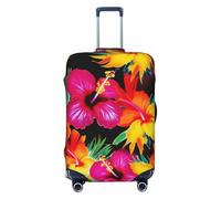 KCGSDEGV Hawaiian Colorful Flower Prints Elastic Luggage Cover with Invisible Zippers - Universal Suitcase Protector for Travel, Business Trips, M(22-24inch Suitcase)