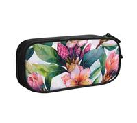 KCGSDEGV Hawaiian Flower Art Print Printed Pen Pencil Cases for School Girls Boys, Large Capacity Cute Pencil Bag Holder Stationery Organizer Box,Black