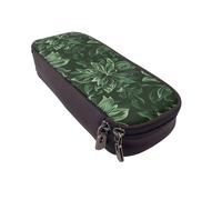 KCGSDEGV Hunter Green Floral Petals Pattern Printed Pen Pencil Cases for Students Girls Boys, Cute Leather Pencil Bag Pouch Holder Stationery Organizer for School Work Travel