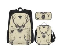 KCGSDEGV Hunting Arrows Triangles Deer Printed Prints School Bag 3Pcs Bookbag Sets with Lunch Bag Pencil Case, Cute Student Backpack Set for Teen Girls Boys
