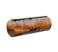 KCGSDEGV Hunting Flying Wild Duck 2 Printed Round Pencil Case Cute Leather Pencil Pouch Pen Bag Holder Stationery Organizer Box for School Girls Boys