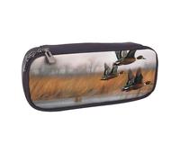 KCGSDEGV Hunting Flying Wild Duck 3 Printed Pen Pencil Cases for Students Girls Boys, Cute Leather Pencil Bag Pouch Holder Stationery Organizer for Kids Men Women