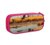KCGSDEGV Hunting Flying Wild Duck 5 Printed Pen Pencil Cases for School Girls Boys, Large Capacity Cute Pencil Bag Holder Stationery Organizer Box,Pink