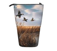 KCGSDEGV Hunting Flying Wild Duck Prints Standing Expandable Pencil Case Organiser for School Pens, Makeup & Travel for Students & Artists