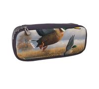 KCGSDEGV Hunting Flying Wild Ducks by The Lake Printed Pen Pencil Cases for Students Girls Boys, Cute Leather Pencil Bag Pouch Holder Stationery Organizer for Kids Men Women