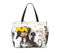 KCGSDEGV I Love My Dog Dachshunds Printed Beach Tote Bag For Women, Waterproof Handbags Shoulder Bags With Zipper And Pocket For Travel School Work Shopping
