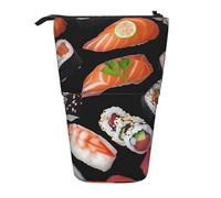 KCGSDEGV Japanese Sushi Black Prints Standing Expandable Pencil Case Organiser for School Pens, Makeup & Travel for Students & Artists