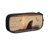 KCGSDEGV Killer Whale Under Sunset Printed Pen Pencil Cases for School Girls Boys, Large Capacity Cute Pencil Bag Holder Stationery Organizer Box,Black