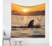 KCGSDEGV Killer Whale Under Sunset Printed Tapestry Wall Hanging 150x150 CM - Exquisite Wall Decoration for Home Bedroom, Living Room, Dorm