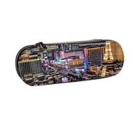 KCGSDEGV Las Vegas Night View Printed Pen Pencil Cases for School Girls Boys, Cute Leather Zipper Pencil Bag Holder Stationery Organizer Box