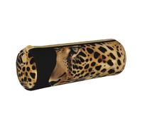 KCGSDEGV Leopard Animal Print Printed Round Pencil Case Cute Leather Pencil Pouch Pen Bag Holder Stationery Organizer Box for School Girls Boys