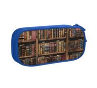 KCGSDEGV Library Bookshelf Book Printed Pen Pencil Cases for School Girls Boys, Large Capacity Cute Pencil Bag Holder Stationery Organizer Box,Blue