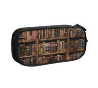 KCGSDEGV Library Bookshelf Book Printed Pen Pencil Cases for School Girls Boys, Large Capacity Cute Pencil Bag Holder Stationery Organizer Box,Black