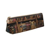 KCGSDEGV Library Bookshelf Book Printed Triangle Pencil Case Cute Leather Pencil Pouch Pen Bag Holder Stationery Organizer Box for School Girls Boys