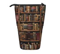 KCGSDEGV Library Bookshelf Book Prints Standing Expandable Pencil Case Organiser for School Pens, Makeup & Travel for Students & Artists