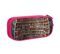KCGSDEGV Library Bookshelf Books Printed Pen Pencil Cases for School Girls Boys, Large Capacity Cute Pencil Bag Holder Stationery Organizer Box,Pink