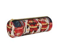 KCGSDEGV Little Boys and Girls in Firefighters Printed Round Pencil Case Cute Leather Pencil Pouch Pen Bag Holder Stationery Organizer Box for School Girls Boys
