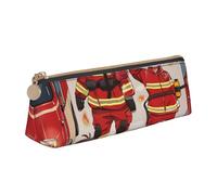 KCGSDEGV Little Boys and Girls in Firefighters Printed Triangle Pencil Case Cute Leather Pencil Pouch Pen Bag Holder Stationery Organizer Box for School Girls Boys