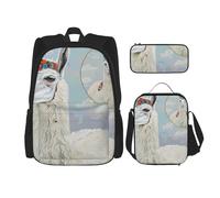 KCGSDEGV Llama Printed Prints School Bag 3Pcs Bookbag Sets with Lunch Bag Pencil Case, Cute Student Backpack Set for Teen Girls Boys