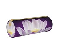KCGSDEGV Lotus Flower Purple Printed Round Pencil Case Cute Leather Pencil Pouch Pen Bag Holder Stationery Organizer Box for School Girls Boys