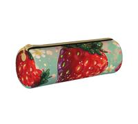 KCGSDEGV Lovely Strawberry Printed Round Pencil Case Cute Leather Pencil Pouch Pen Bag Holder Stationery Organizer Box for School Girls Boys