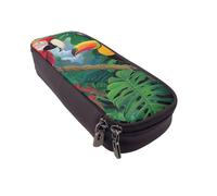 KCGSDEGV Macaw and Toucan Perching of Us Rainforests Printed Pen Pencil Cases for Students Girls Boys, Cute Leather Pencil Bag Pouch Holder Stationery Organizer for School Work Travel