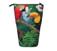 KCGSDEGV Macaw and Toucan Perching of US Rainforests Prints Standing Expandable Pencil Case Organiser for School Pens, Makeup & Travel for Students & Artists