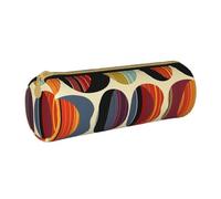 KCGSDEGV Mid Century Modern Retro with Drop Shapes Printed Round Pencil Case Cute Leather Pencil Pouch Pen Bag Holder Stationery Organizer Box for School Girls Boys