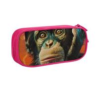 KCGSDEGV Monkey Printed Pen Pencil Cases for School Girls Boys, Large Capacity Cute Pencil Bag Holder Stationery Organizer Box,Pink