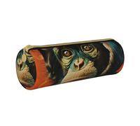 KCGSDEGV Monkey Printed Round Pencil Case Cute Leather Pencil Pouch Pen Bag Holder Stationery Organizer Box for School Girls Boys