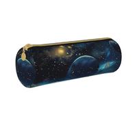 KCGSDEGV Moon Stars and Planets Printed Round Pencil Case Cute Leather Pencil Pouch Pen Bag Holder Stationery Organizer Box for School Girls Boys