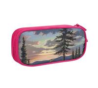 KCGSDEGV Moose Mountain Pine Tree Wilderness Printed Pen Pencil Cases for School Girls Boys, Large Capacity Cute Pencil Bag Holder Stationery Organizer Box,Pink