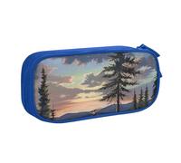 KCGSDEGV Moose Mountain Pine Tree Wilderness Printed Pen Pencil Cases for School Girls Boys, Large Capacity Cute Pencil Bag Holder Stationery Organizer Box,Blue