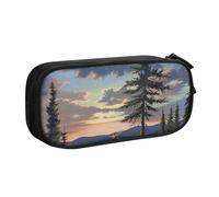 KCGSDEGV Moose Mountain Pine Tree Wilderness Printed Pen Pencil Cases for School Girls Boys, Large Capacity Cute Pencil Bag Holder Stationery Organizer Box,Black