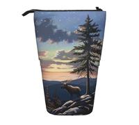 KCGSDEGV Moose Mountain Pine Tree Wilderness Prints Standing Expandable Pencil Case Organiser for School Pens, Makeup & Travel for Students & Artists