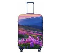 KCGSDEGV Nature Flowers Mountain Sunset Prints Elastic Luggage Cover with Invisible Zippers - Universal Suitcase Protector for Travel, Business Trips, S(18-21inch Suitcase)