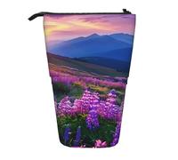 KCGSDEGV Nature Flowers Mountain Sunset Prints Standing Expandable Pencil Case Organiser for School Pens, Makeup & Travel for Students & Artists