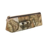 KCGSDEGV Nautical Sailing Pirate Theme Printed Triangle Pencil Case Cute Leather Pencil Pouch Pen Bag Holder Stationery Organizer Box for School Girls Boys