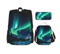 KCGSDEGV Northern Lights Printed Prints School Bag 3Pcs Bookbag Sets with Lunch Bag Pencil Case, Cute Student Backpack Set for Teen Girls Boys