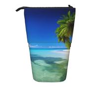 KCGSDEGV Palm Trees and Clear Sea Prints Standing Expandable Pencil Case Organiser for School Pens, Makeup & Travel for Students & Artists