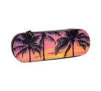 KCGSDEGV Palm Trees Silhouette at Sunset Printed Pen Pencil Cases for School Girls Boys, Cute Leather Zipper Pencil Bag Holder Stationery Organizer Box